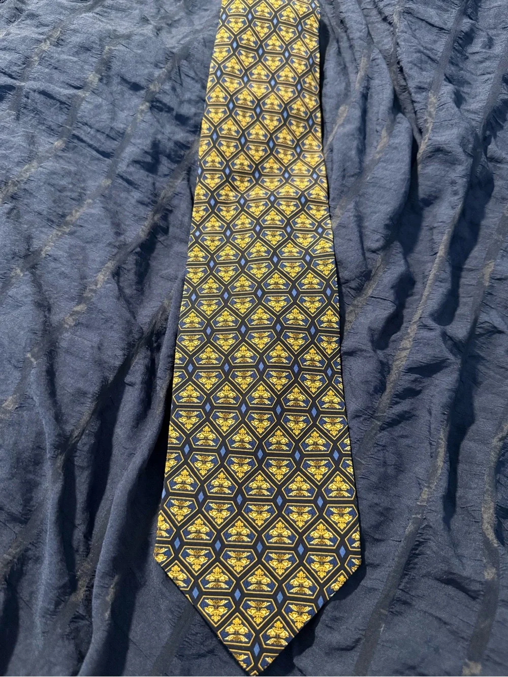 Valentino Navy and Yellow Geometric Silk Tie